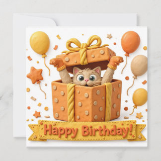 3D Clay Cat in Gift Box Birthday Card