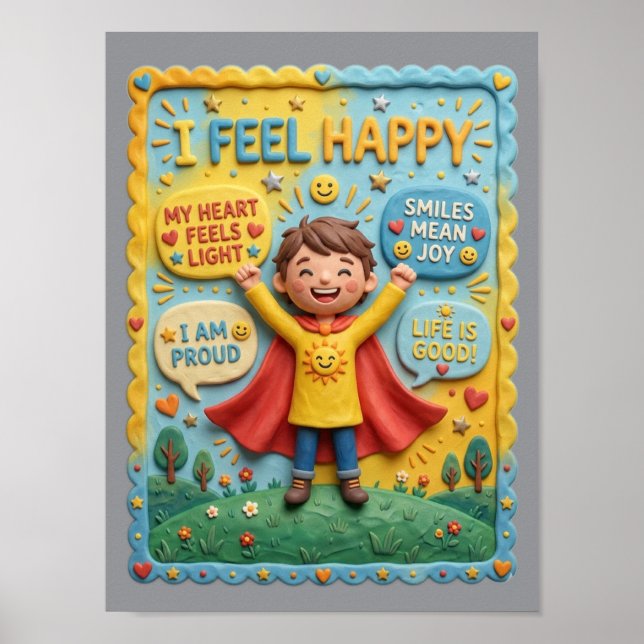 3D Clay Cute Happy Kid Joy Mindfulness Educational Poster (Front)