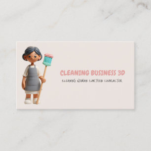 3D Clay Plastic Woman Cleaning Character Business Card