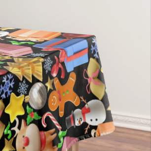 3D Colourful Christmas Ornaments pattern.01 BlackB Tablecloth