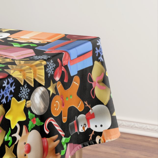 3D Colourful Christmas Ornaments pattern.01 BlackB Tablecloth (In Situ)