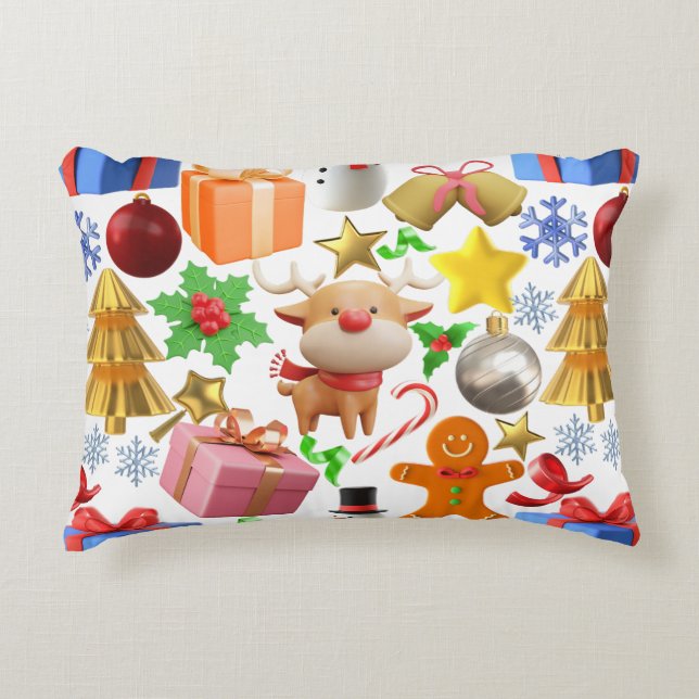 3D Colourful Christmas Ornaments pattern.01 Decorative Cushion (Front)