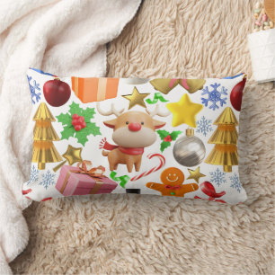 3D Colourful Christmas Ornaments pattern.01 Lumbar Cushion