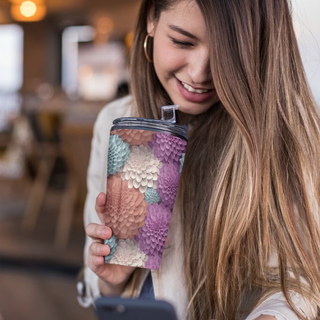 3D Colourful Dahlia Floral Thermal Tumbler (Cute dahlia floral tumbler)