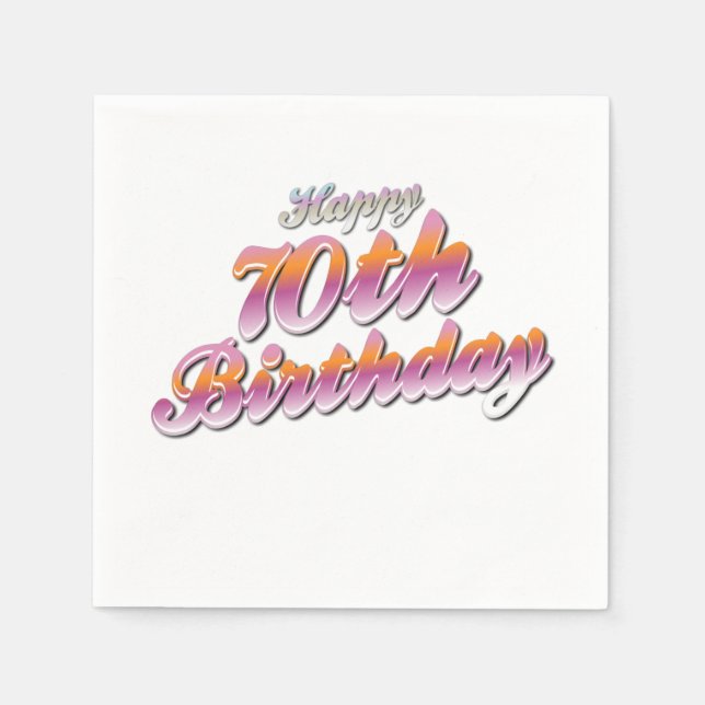 3d Colourful Happy 70th birthday Typography Napkin (Front)