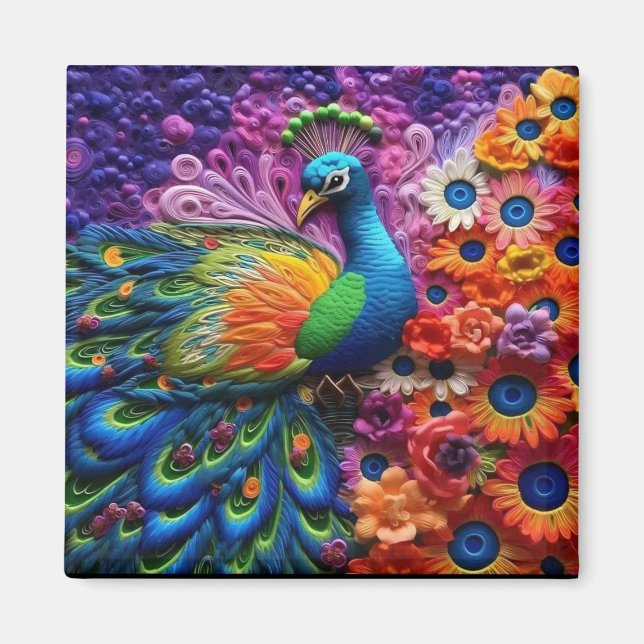 3D Colourful Peacock Magnet (Front)