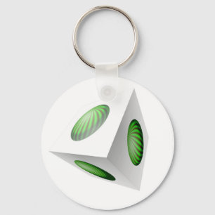 3D Cube Design with Green Globe Key Ring