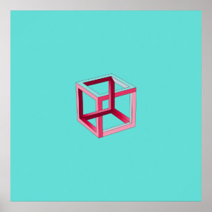 3D Cube Modern Art on Teal Poster