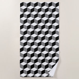 3D Cubes Geometric BWG Rpt Pattern Beach Towel
