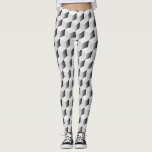 3D Cubes in Shades of Grey Leggings