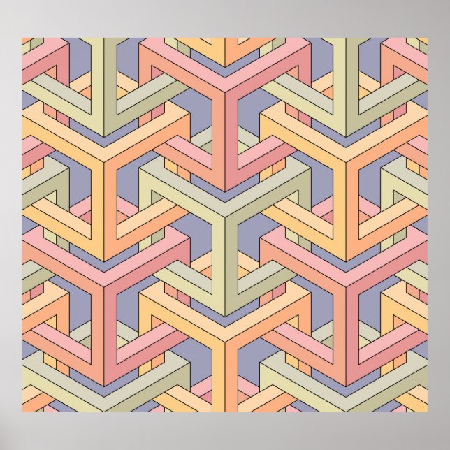 3D Cubes, Optical Illusion Pattern. Poster (Front)