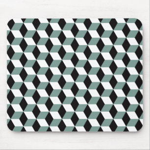 3D Cubes Pattern in Black & White Aqua Blue Mouse Pad