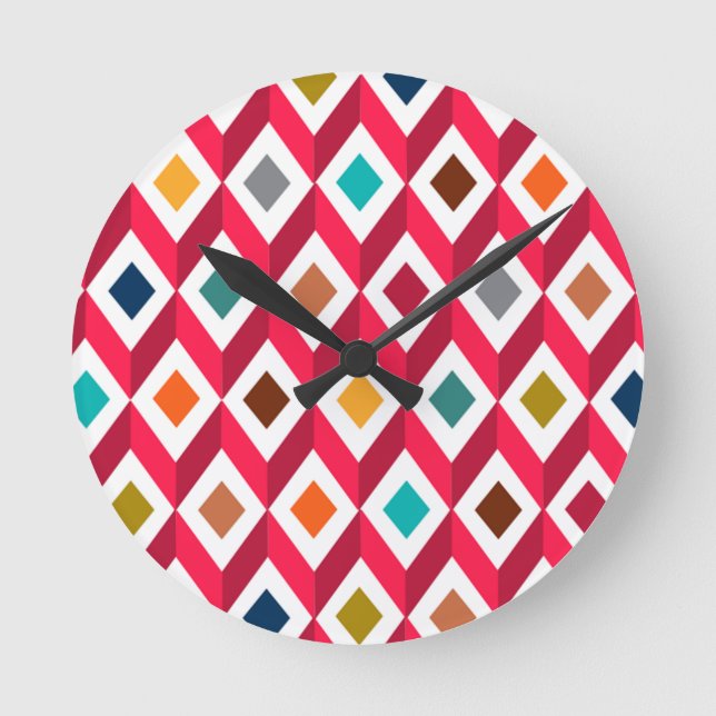 3D Cubes Pink Round Clock (Front)