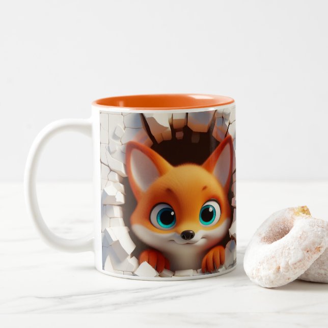 3D Cute Baby Fox Hot Cocoa Coffee Animals Two-Tone Coffee Mug (With Donut)