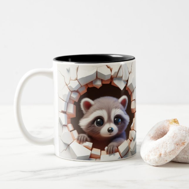 3D Cute Baby Racoon Hot Cocoa Coffee Animals Two-Tone Coffee Mug (With Donut)