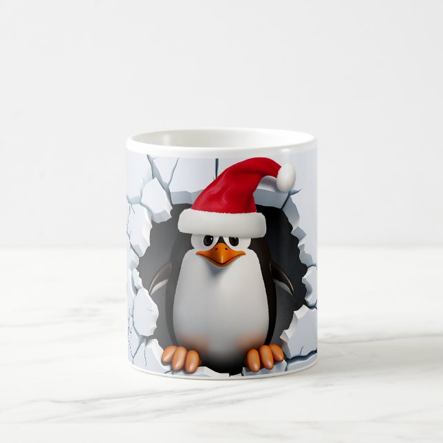 3D Cute Penguin with Santa Hat  Coffee Mug (Center)