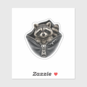 3D Cute Racoon In Zipper Pocket Vinyl Sticker