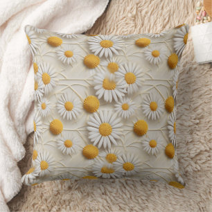 3d daisies white and yellow cushion