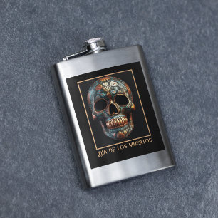 3D Day of the Dead skull, custom Hip Flask