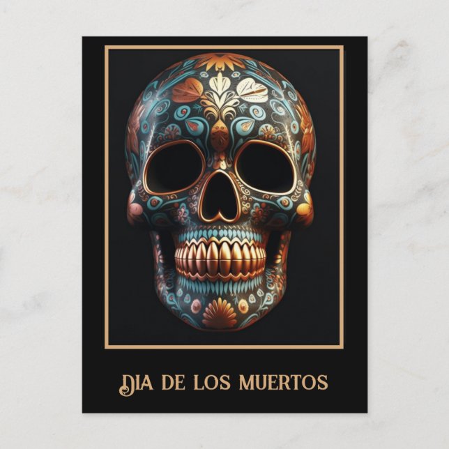 3D Day of the Dead skull, custom Postcard (Front)