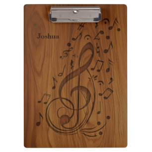 3D Debossed Clef Musical Notes on Wood Clipboard