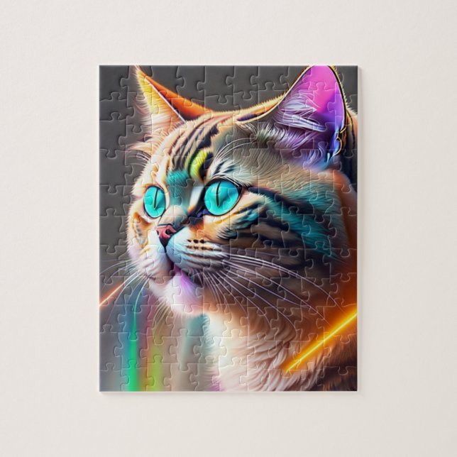 3D Digital Colourful Cat Jigsaw Puzzle (Vertical)
