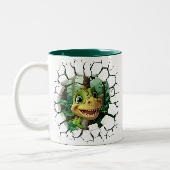 3D Dinosaur Hot Cocoa Kids Two-Tone Coffee Mug (Left)