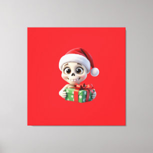 3D Disney Cartoon Santa Skull Holding a Gift Canvas Print