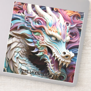 3D Dragon and Flowers Custom-Cut Vinyl Sticker