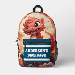 3D Dragon Personalised Kids Name Printed Backpack