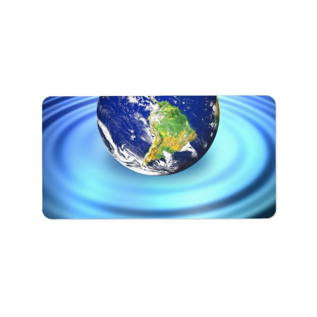 3D Earth Floating on Water Ripples Label (Front)
