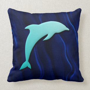 3D Effect Blue Dolphin Deep Water Sea Blue Cushion