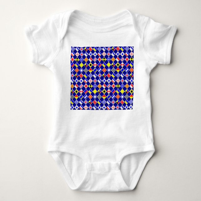 3D Effect Chequered Nautical Flag tiles Decor Baby Bodysuit (Front)