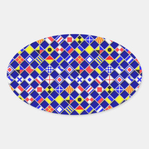 3D Effect Chequered Nautical Flag tiles Decor Oval Sticker