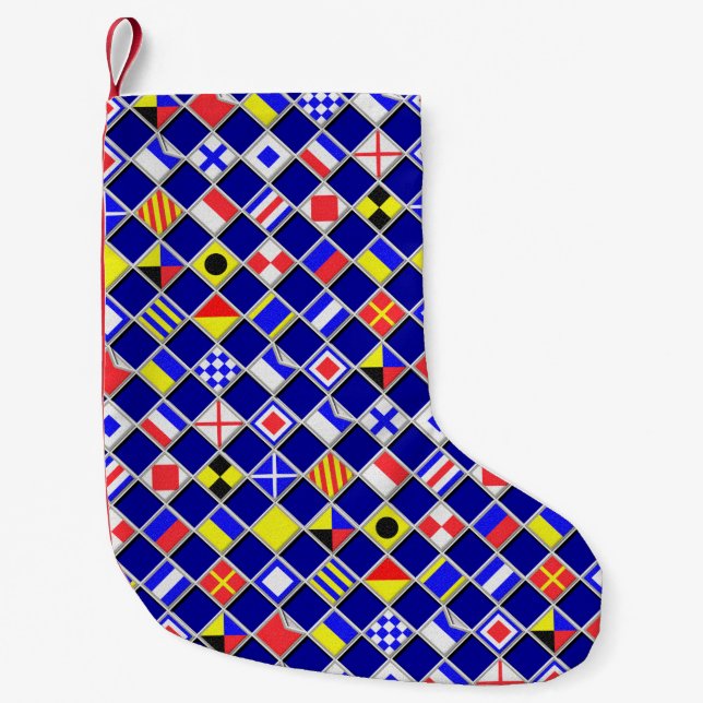 3D Effect Chequered Nautical Flag tiles Decor Small Christmas Stocking (Front)