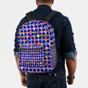 3D Effect Chequered Nautical Flag tiles Motif Printed Backpack
