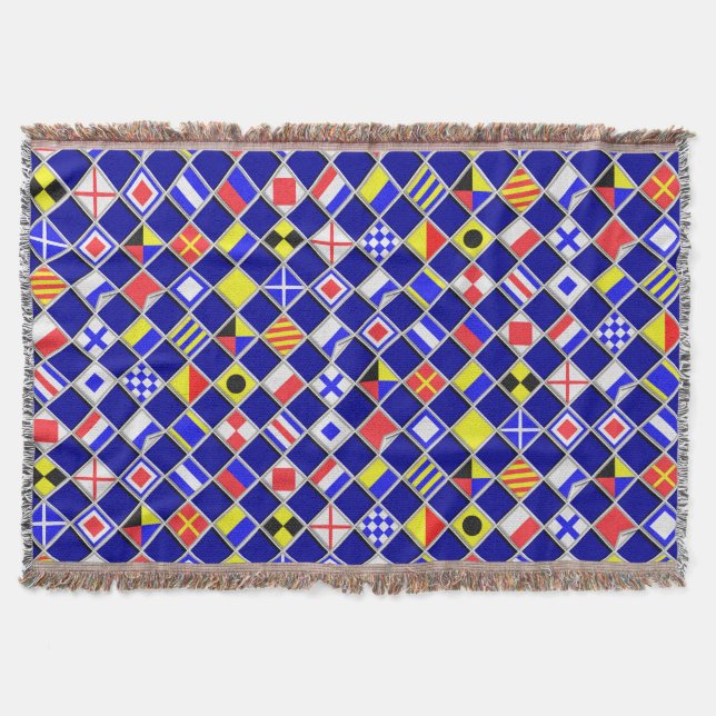 3D Effect Chequered Nautical Flag tiles Motif Throw Blanket (Front)