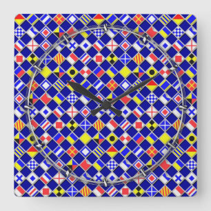 3D Effect Chequered Nautical Flag tiles Pattern Square Wall Clock