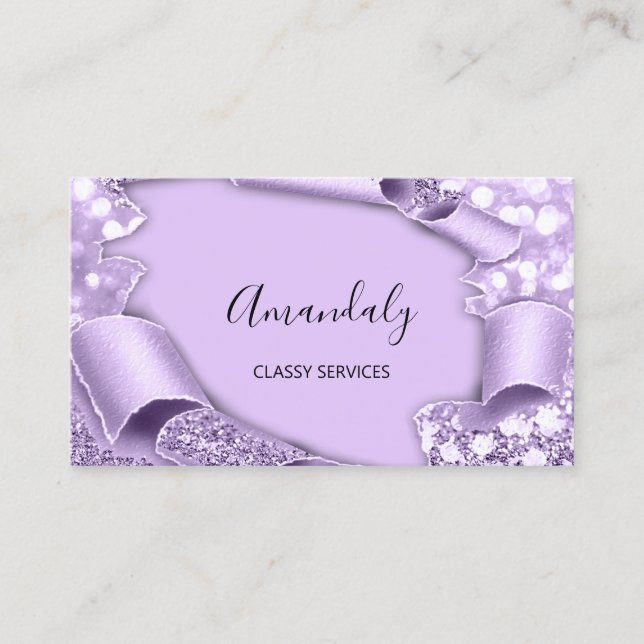 3D Effect §Makeup Event Planner Purple Glitter Business Card (Front)