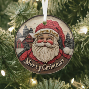 3D effect Santa Glass Ornament - Customisable