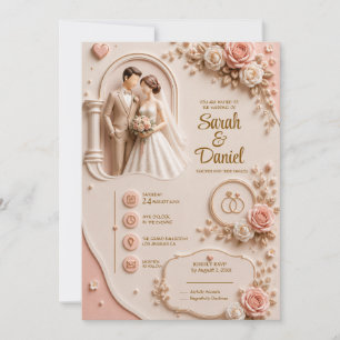 3D Elegant Blush Pink Wedding Invitation (CUSTOM)