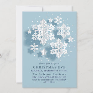 3D Elegant Modern Snowflake Holiday CHRISTMAS EVE Invitation