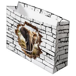 3D Elephant Wall Break Art – Realistic Safari (2) Large Gift Bag