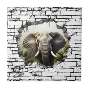 3D Elephant Wall Break Art – Realistic Safari Tile