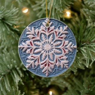 3D Embroidered Look Winter Snowflake Christmas Ceramic Tree Decoration