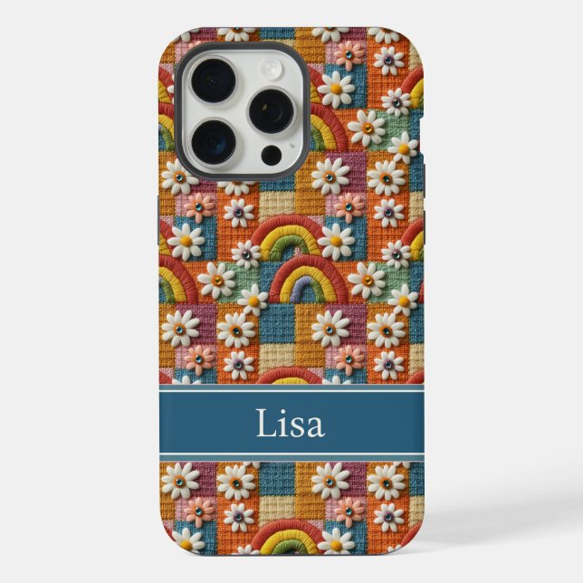3D Embroidery Patchwork Phone Case | Personalised  (Back)