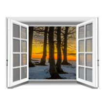 3D Fake Window View Trees At Sunset