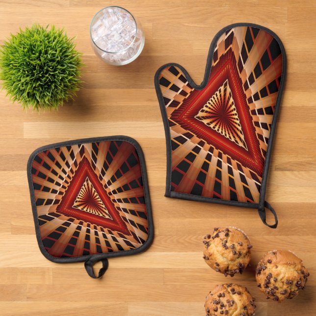 3D Fantasy Network Modern Fractal Graphic Design Oven Mitt & Pot Holder Set (Top Down)