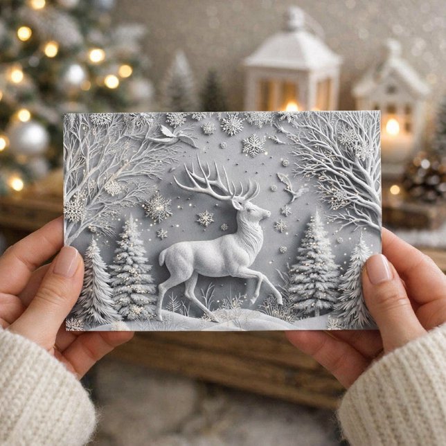 3D Faux Embossed Winter Deer Holiday Postcard (Creator Uploaded)