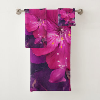 3D Floral Fuchsia & Purple Marble Art Couverture Bath Towel Set